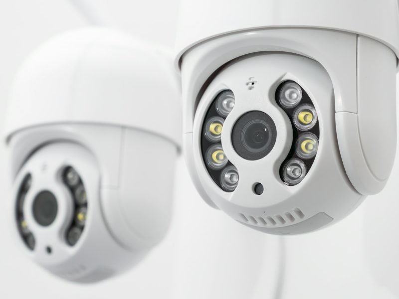 Surveillance cameras hanging on the wall for security and safety home